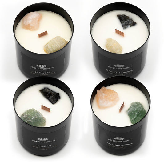 8pcs Gift Set, 44oz, 4 Scented Candles+4 Pads, Natural Crystal Candles Gift Set For Women Men, Nice Gift Set For Girlfriend, Wife, Sisters, Mom, Nurse, Employee, Christmas Gift, Thanksgiving Gift, Mother'S Day Gift, Birthday