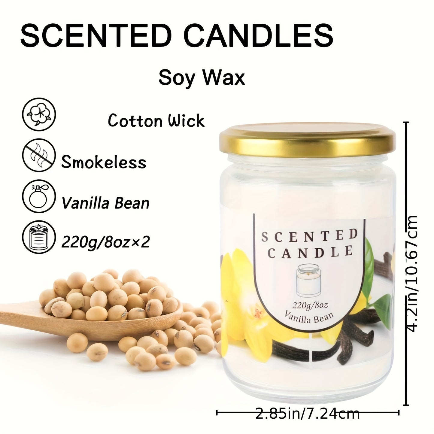 Pack of 2 Vanilla & Bean Blossom Odor Elimination Scented Candles Gift Set for Women, Soy Wax Candles for Home