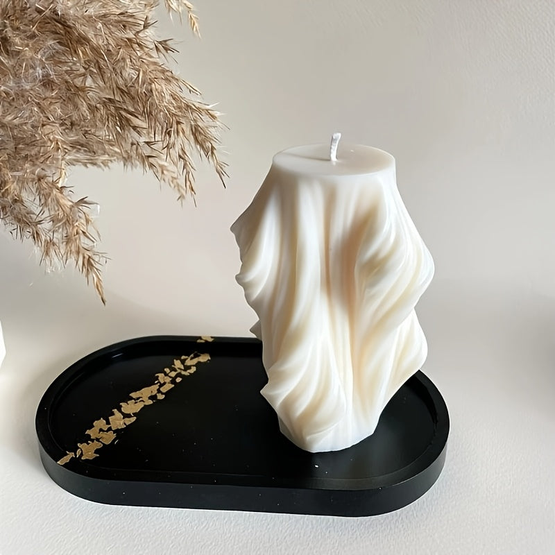 [Holiday Cheer, Aromatherapy Candle] Relaxing Spice Scent Handmade Soy & Beeswax Aromatherapy Candle - Modern Irregular Shape, Indoor/Outdoor Use, Minimalist Elegance, Geometric Wave Design, Scented Candles, Holiday Cheer