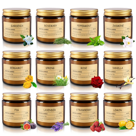 12pcs glass cup vintage scented candles, high-quality soy wax, multiple scents, soothing and relaxing the mood, perfect for birthdays, weddings, parties, seasonal celebrations, Mother's Day, and home decoration as an excellen