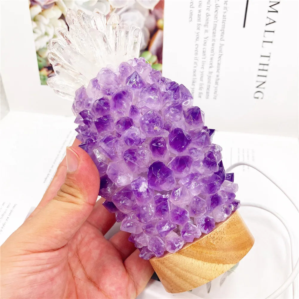 Natural Crystal Lamp USB Led Night Light Table Amethyst Cluster Lamp For Bedroom Bedside Bed Fixtures Home Decor Gift