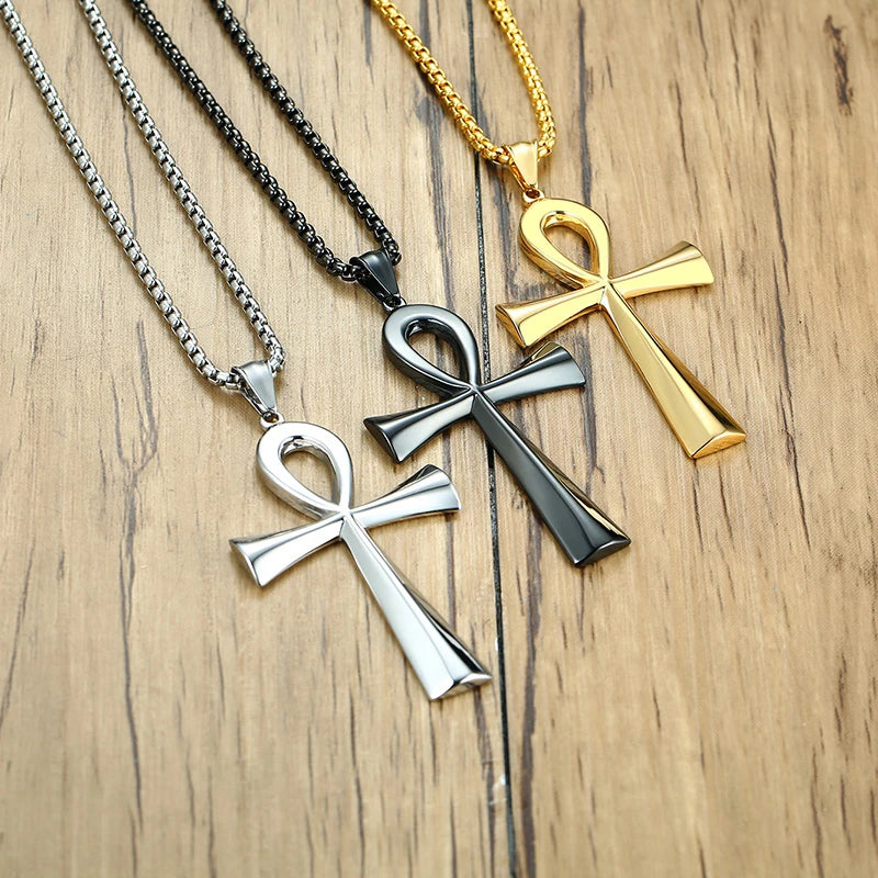 Vnox Religion Egyptian Ankh Crucifix Necklaces Stainless Steel Symbol of Life Cross Pendants Prayer Gifts Jewelry
