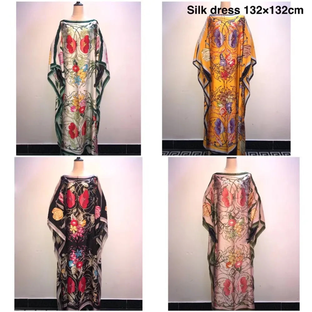 African Summer Fashion Lady Boho Silk Printed Loose Long Cardigans Causal Europe Women Beach Swimwear Duster Coats Muslim Robe