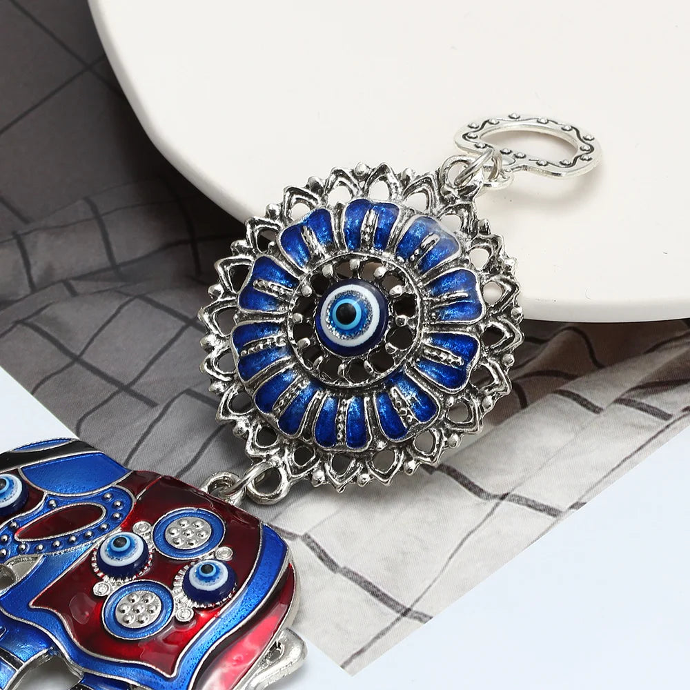 Lucky Eye Alloy Elephant Glass Blue Turkish Evil Eye Pendant Charm Wall Hanging Decorations for Home Living Room Car BE230