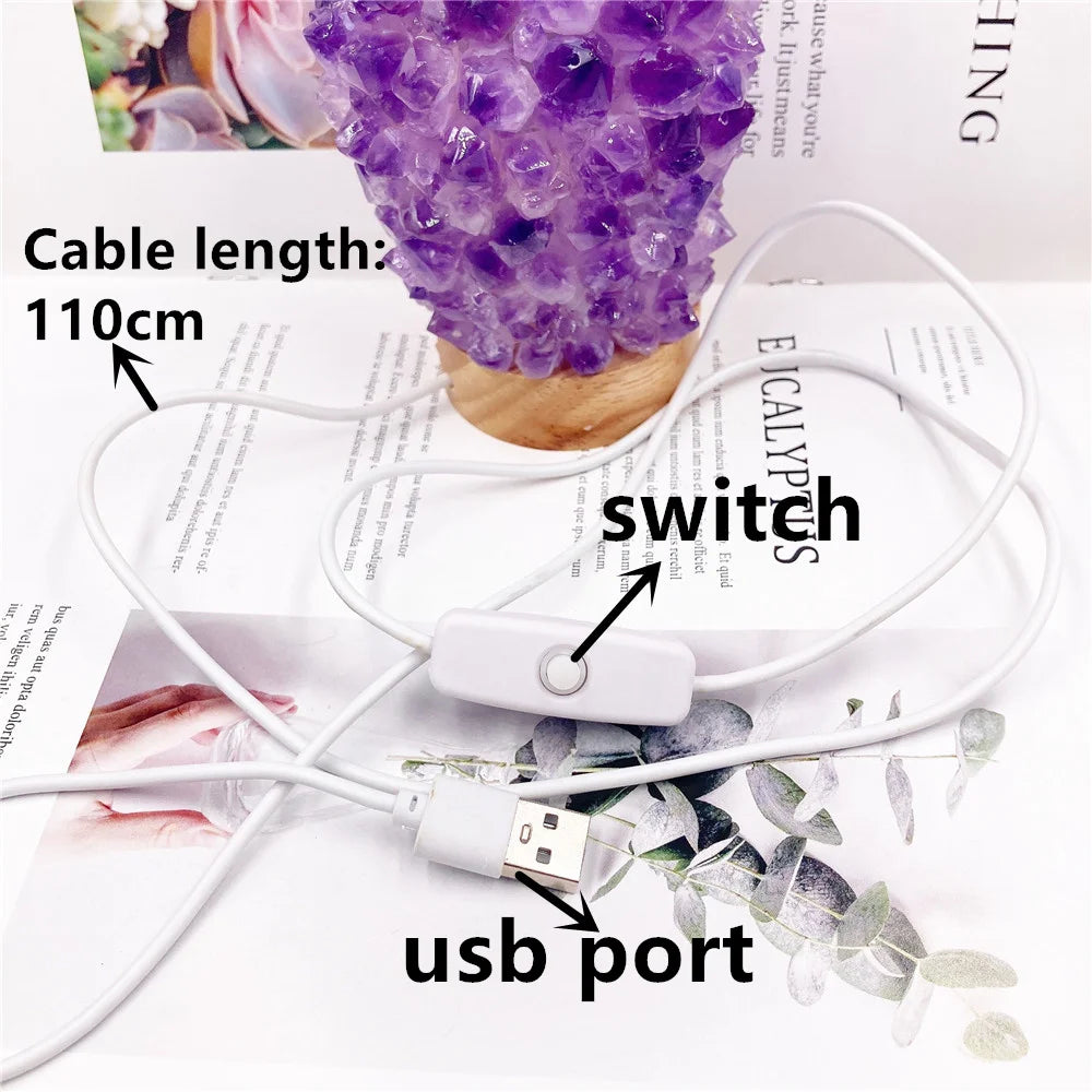 Natural Crystal Lamp USB Led Night Light Table Amethyst Cluster Lamp For Bedroom Bedside Bed Fixtures Home Decor Gift