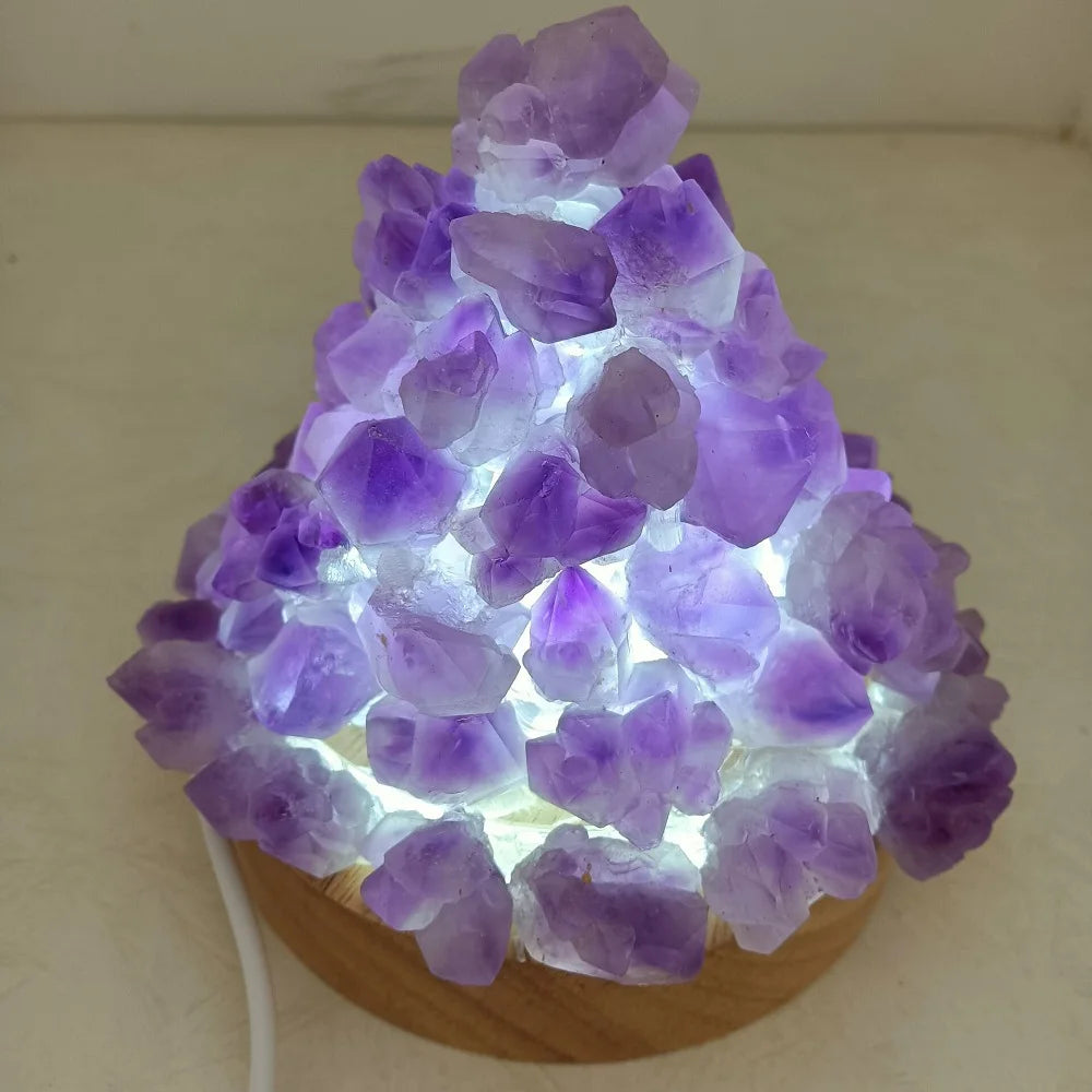Quartz Night Light Natural Amethysts Crystal Cluster Gemstone Table Lamp Meditation Healing Specimen Home Decor