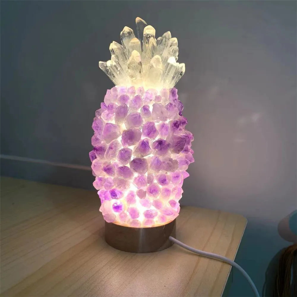 Natural Crystal Lamp USB Led Night Light Table Amethyst Cluster Lamp For Bedroom Bedside Bed Fixtures Home Decor Gift