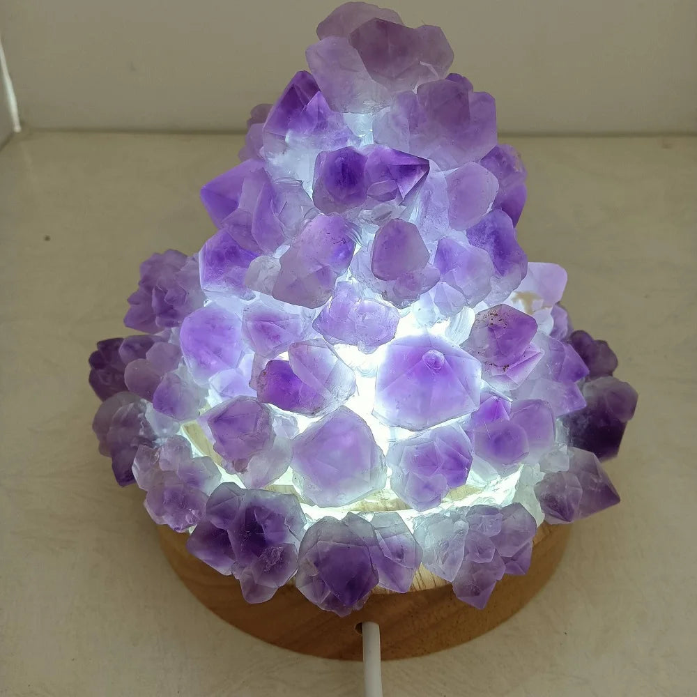 Quartz Night Light Natural Amethysts Crystal Cluster Gemstone Table Lamp Meditation Healing Specimen Home Decor