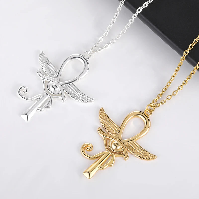 Simple CZ Eye of Horus Egypt Protection Charm Pendant Ankh Cross Religious Necklace for Women Choker Necklaces Jewelry