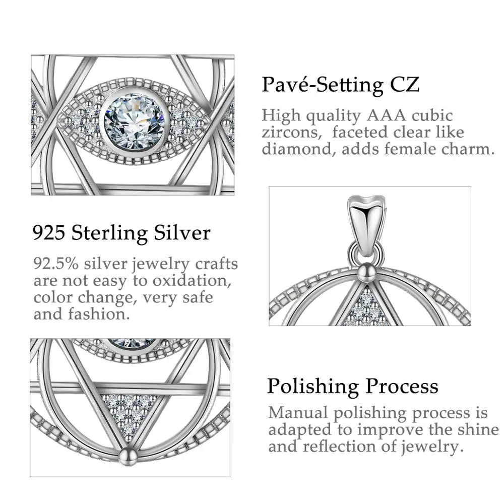 EUDORA 925 Sterling Silver Star of David & Evil Eye Pendant Necklace Fashion Hexagram Clear CZ Jewelry for Women Gift CYD320