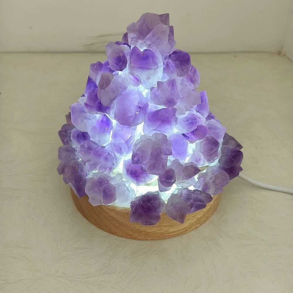 Quartz Night Light Natural Amethysts Crystal Cluster Gemstone Table Lamp Meditation Healing Specimen Home Decor