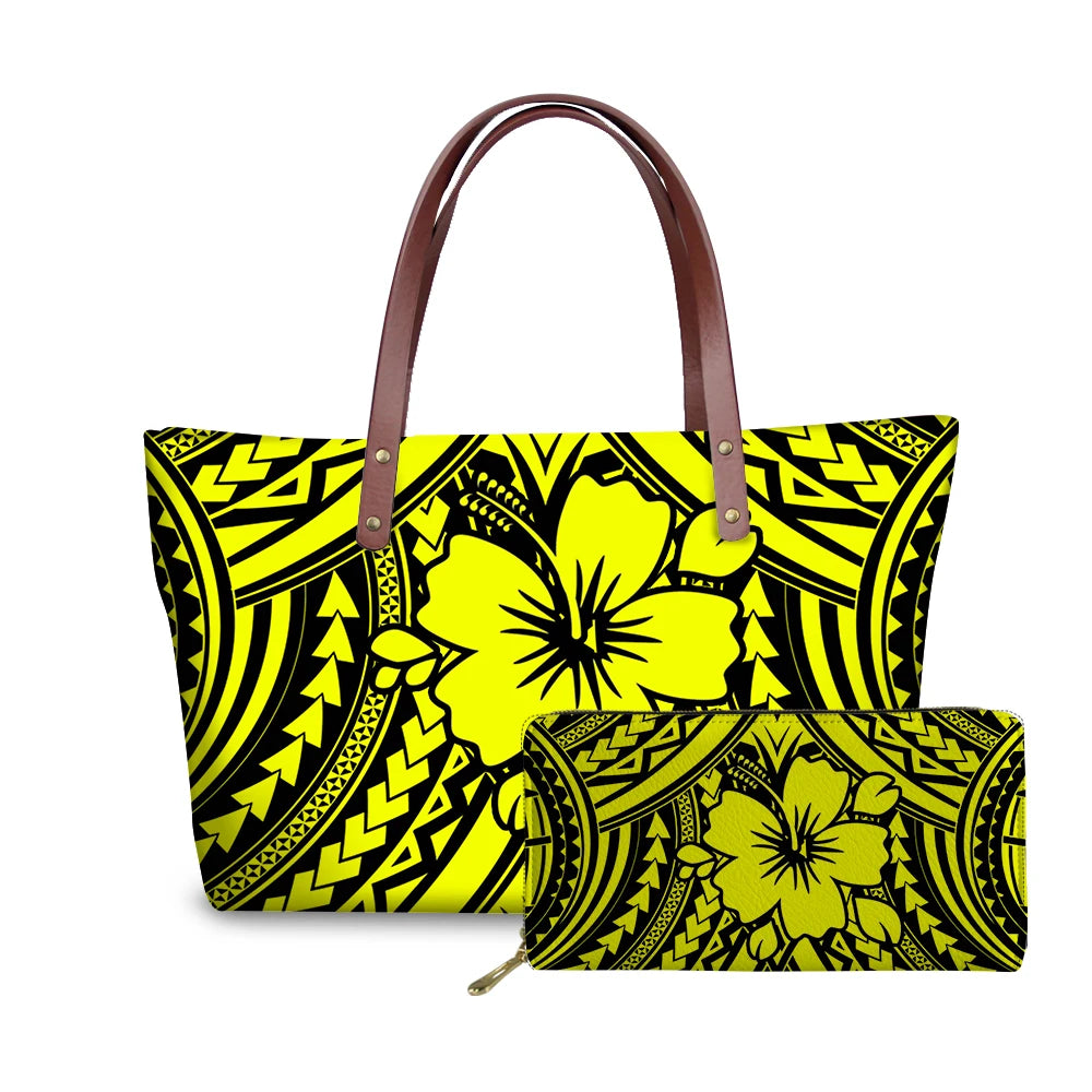 Binienty 2021 Luxury Brand Design Handbags Women Boho Flower Printing 2pcs/set Hand Bag & Wallet Female Top-Handle Bag Beach Bag