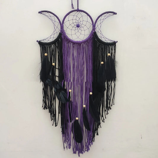 Triple Moon Goddess Macrame Wall Hanging Boho Half Moon Large Dream Catcher Decor Home Bedroom Chic Decoration Art Craft Gift