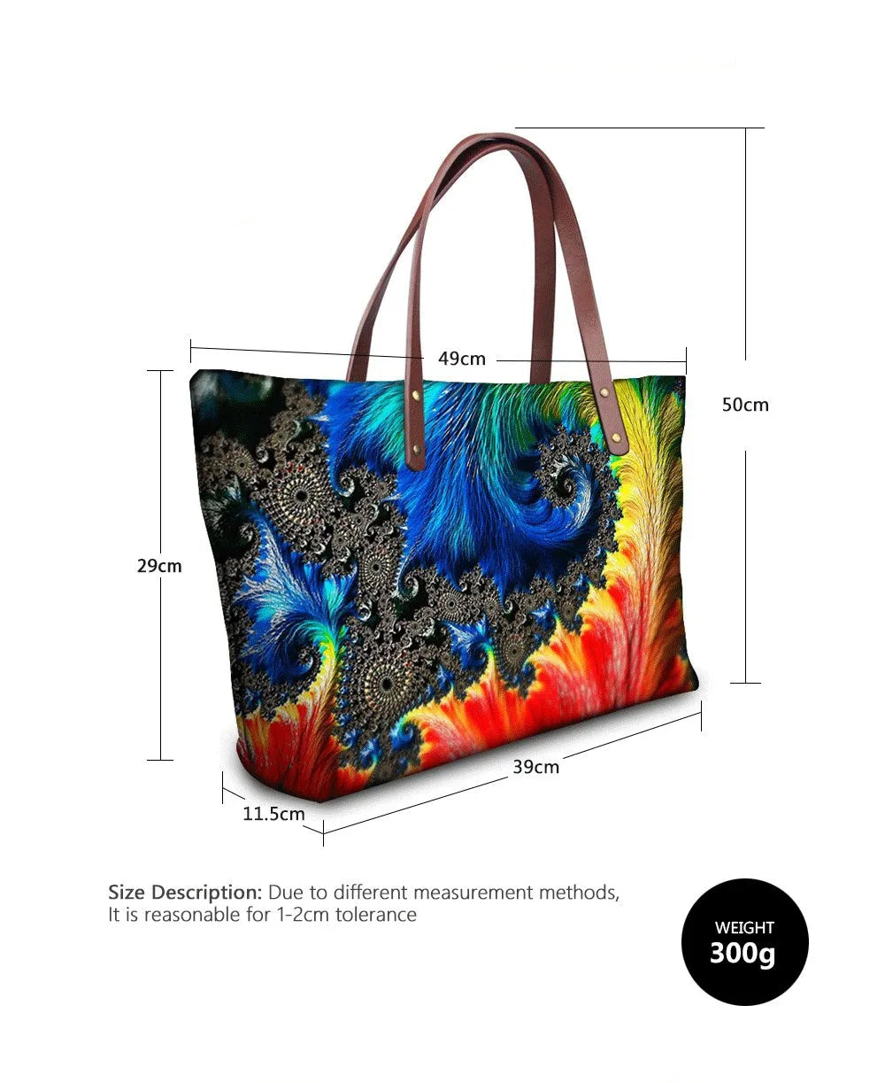 Binienty 2021 Luxury Brand Design Handbags Women Boho Flower Printing 2pcs/set Hand Bag & Wallet Female Top-Handle Bag Beach Bag