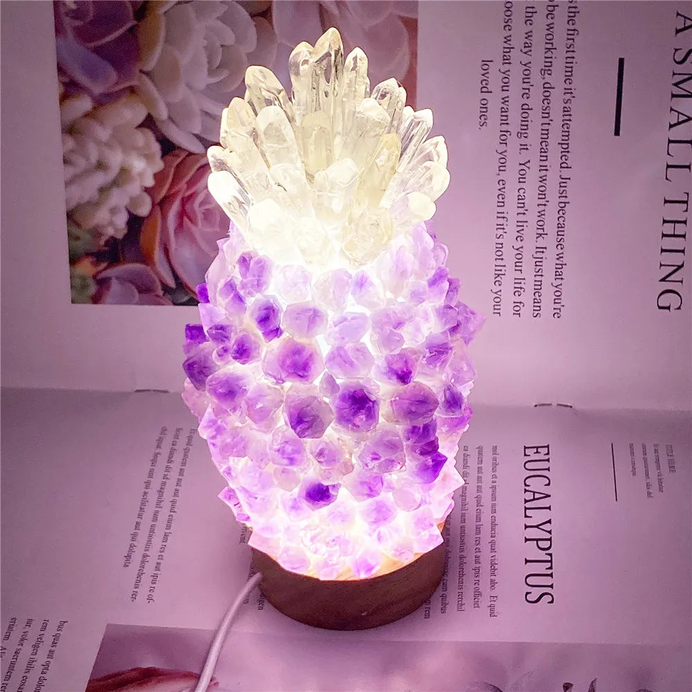 Natural Crystal Lamp USB Led Night Light Table Amethyst Cluster Lamp For Bedroom Bedside Bed Fixtures Home Decor Gift