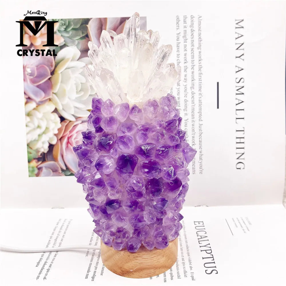 Natural Crystal Lamp USB Led Night Light Table Amethyst Cluster Lamp For Bedroom Bedside Bed Fixtures Home Decor Gift