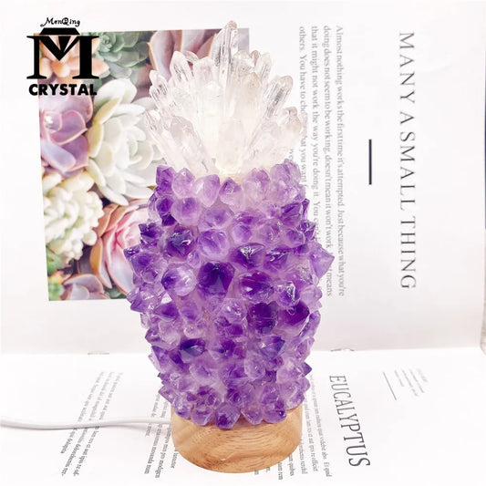 Natural Crystal Lamp USB Led Night Light Table Amethyst Cluster Lamp For Bedroom Bedside Bed Fixtures Home Decor Gift