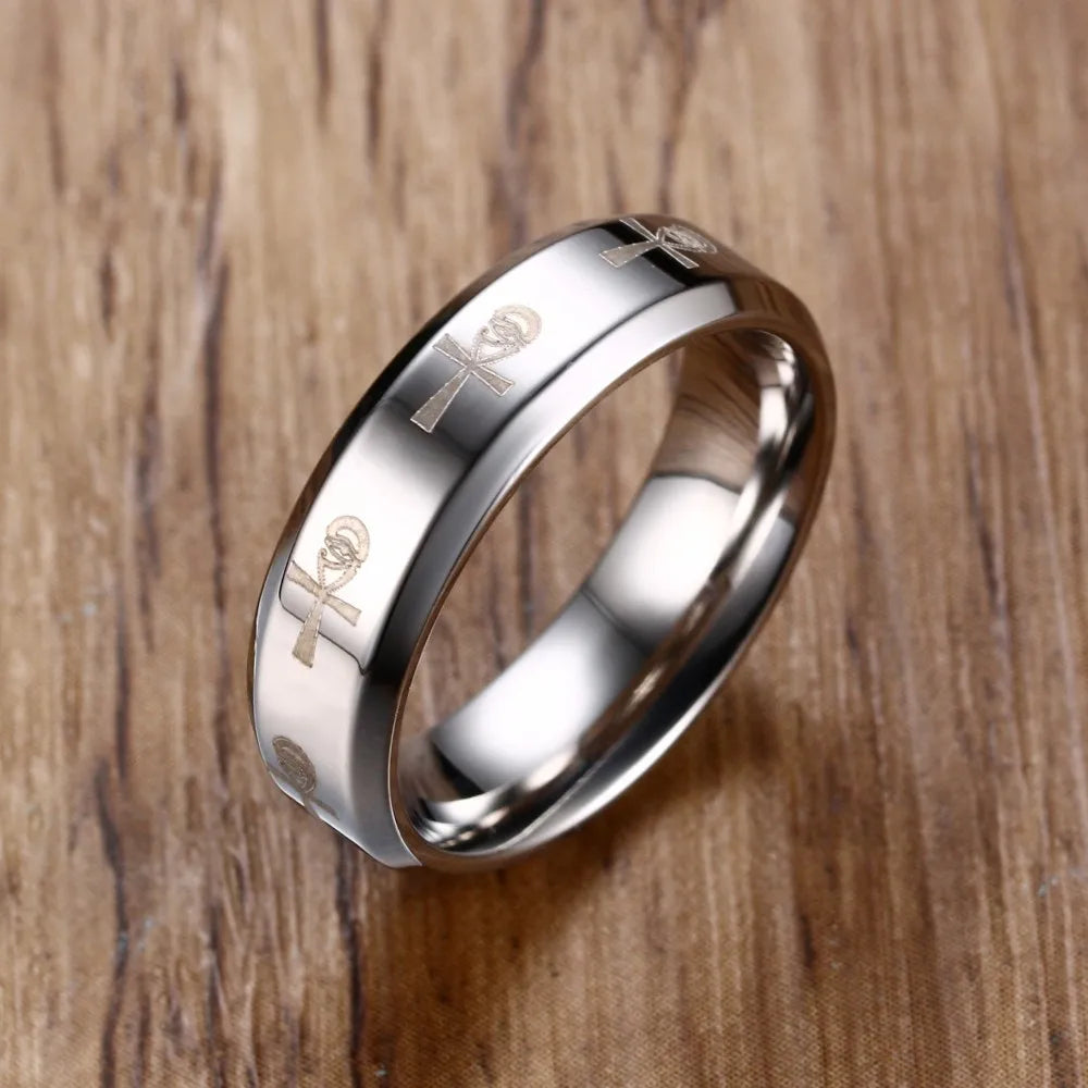 Stylish Men's Ankh Ring Egyptian Cross with Horus Eye Religious Stainless Steel Male Jewelry Anel Aneis Masculinos Accessory