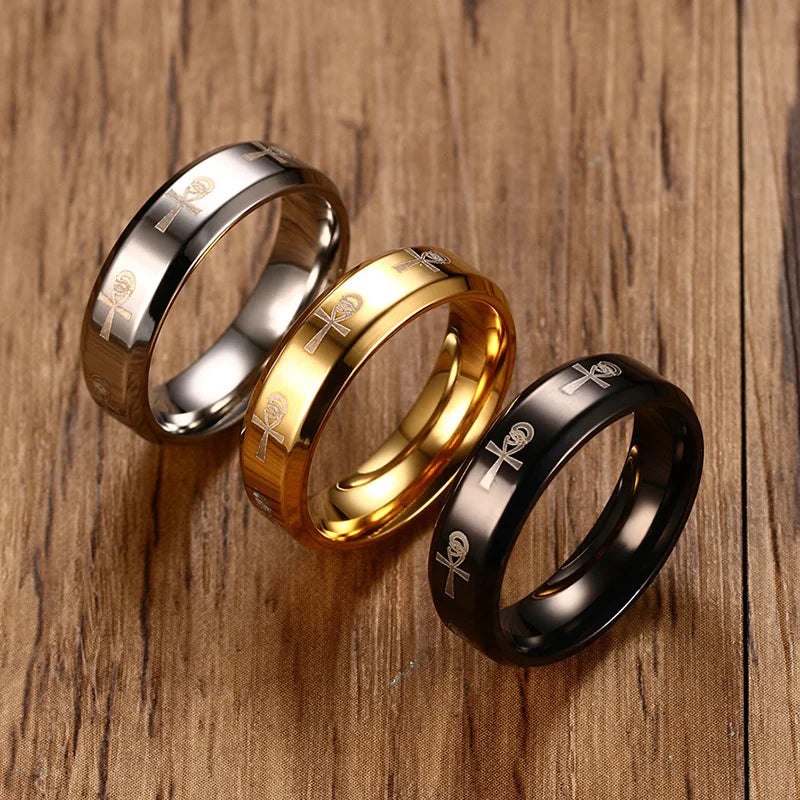 Stylish Men's Ankh Ring Egyptian Cross with Horus Eye Religious Stainless Steel Male Jewelry Anel Aneis Masculinos Accessory
