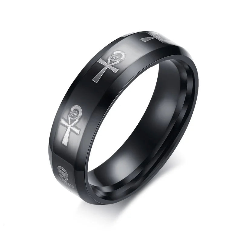 Stylish Men's Ankh Ring Egyptian Cross with Horus Eye Religious Stainless Steel Male Jewelry Anel Aneis Masculinos Accessory