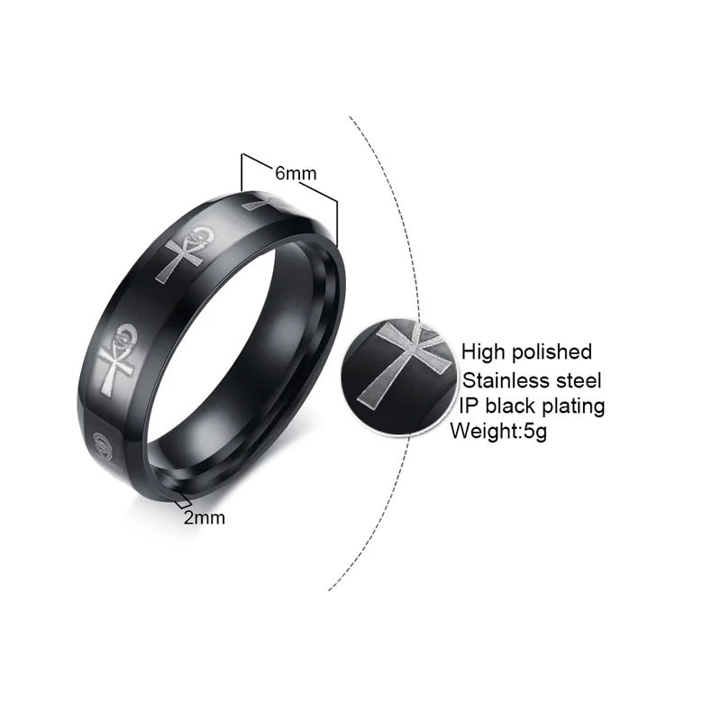 Stylish Men's Ankh Ring Egyptian Cross with Horus Eye Religious Stainless Steel Male Jewelry Anel Aneis Masculinos Accessory