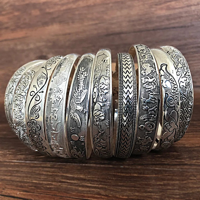 Yumfeel Wholesale Tibetan Silver Bracelet Antique Silver Cuff Bracelet  10pcs/lot free shipping