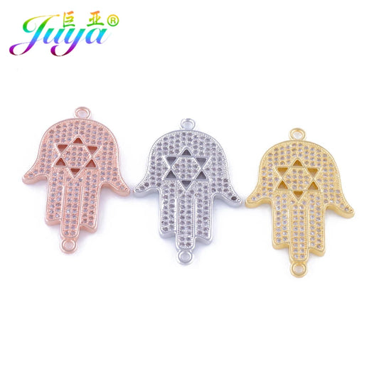 High Quality Judaism Jewelry Components Bling Hamsa Hand Star Of David Connector Charms For Women Men Handmade Jewelry Making