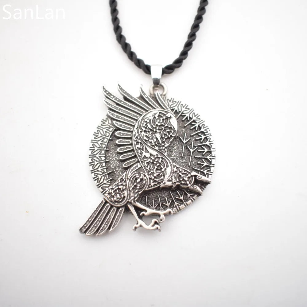 Norse Viking Runes Jewelry Valknut Raven Knots Round Pendant Necklace Talisman