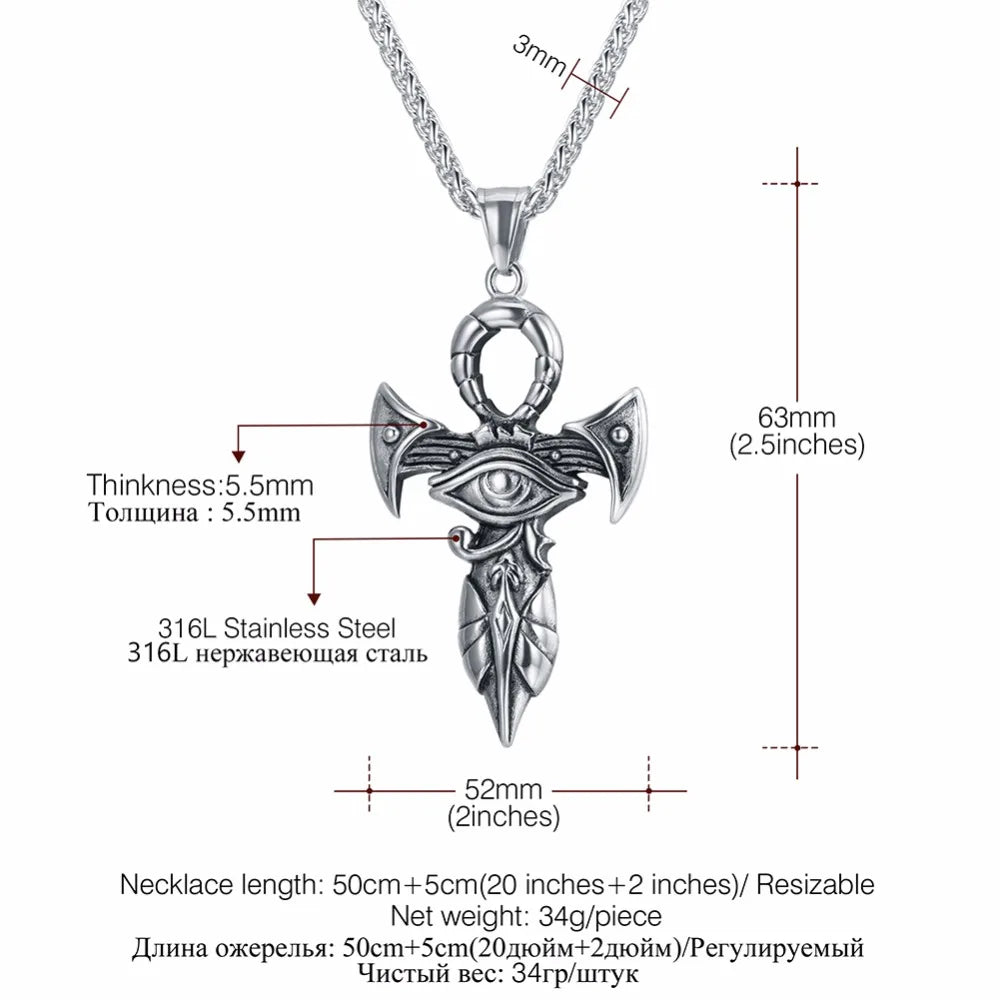 Eye of Horus Pendant Necklace Gold/Stainless Steel Pharaoh Protection Amulet Necklace Ankh Cross Egyptian Jewelry GP3319