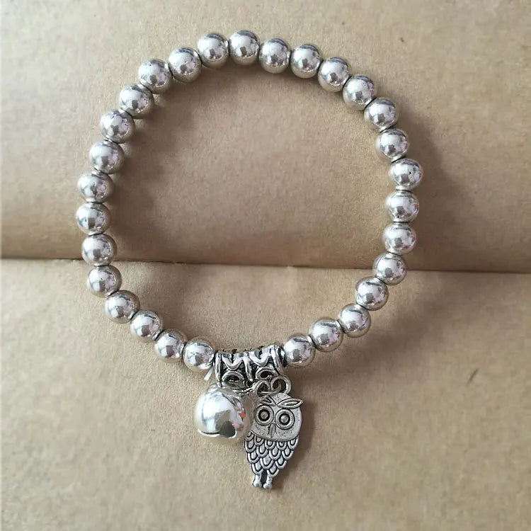 Yumfeel Bohemian Vintage Tibetan Silver Plated Beads Bracelet Owl Elephant Charm Bracelets Jewelry