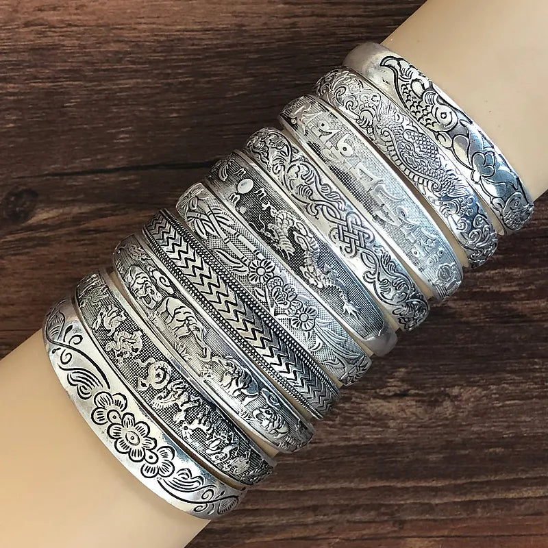 Yumfeel Wholesale Tibetan Silver Bracelet Antique Silver Cuff Bracelet  10pcs/lot free shipping