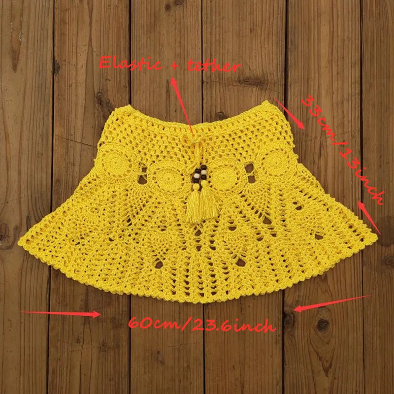 8 Color Hand Crochet Florens Skirt Women Sexy Beach cover up Skirt Boho Style elastic waistband