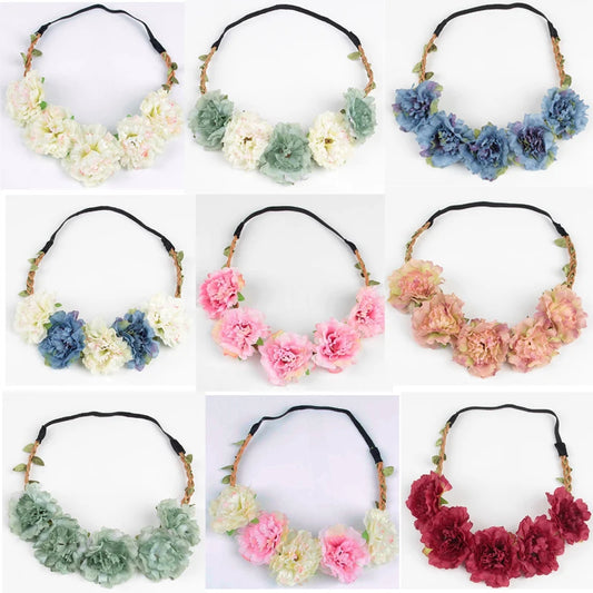 10pcs Boho Wedding Flower Crown Headband Hair Bands For Women Floral Wreath Garland Hair Accessories Girls/lady/Bridal headdress