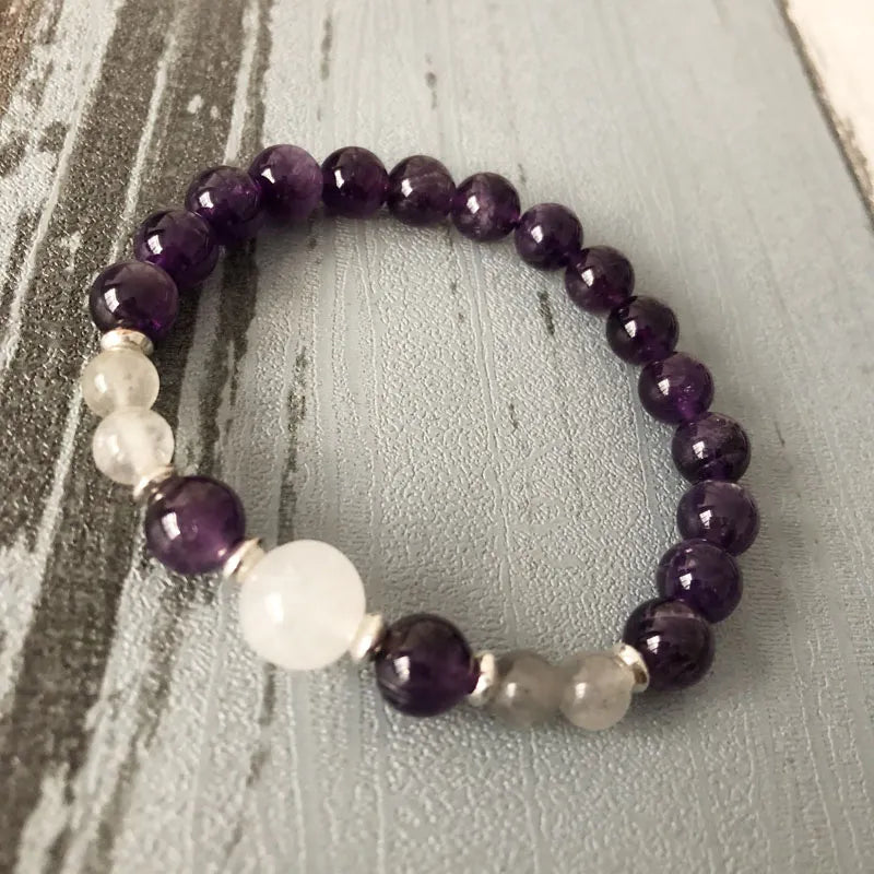 Fancy Selenite Amethysts Labradorite Spiritual Moon Bracelet Healing beaded Woman Ladies Purple stone bracelet