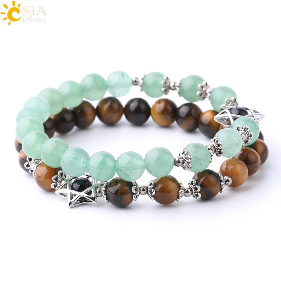 CSJA Charm Natural Stone Bracelets Magen Star of David Mala Beads Tiger Eye Lapis Lazuli Amazonite Reiki Ethnic Bracelet F856