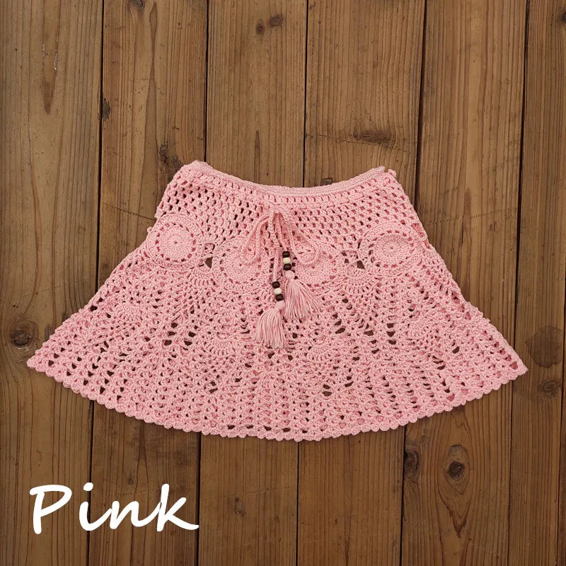 8 Color Hand Crochet Florens Skirt Women Sexy Beach cover up Skirt Boho Style elastic waistband