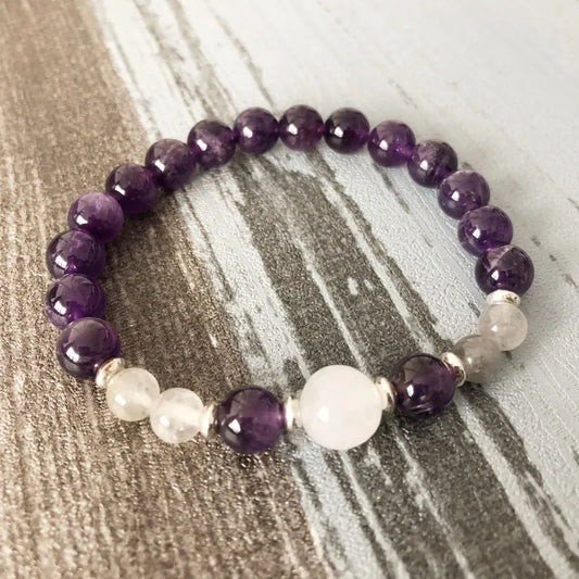Fancy Selenite Amethysts Labradorite Spiritual Moon Bracelet Healing beaded Woman Ladies Purple stone bracelet