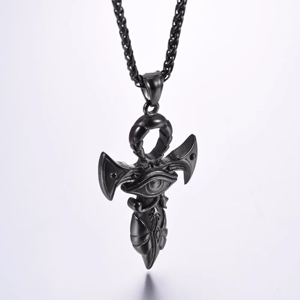 Eye of Horus Pendant Necklace Gold/Stainless Steel Pharaoh Protection Amulet Necklace Ankh Cross Egyptian Jewelry GP3319