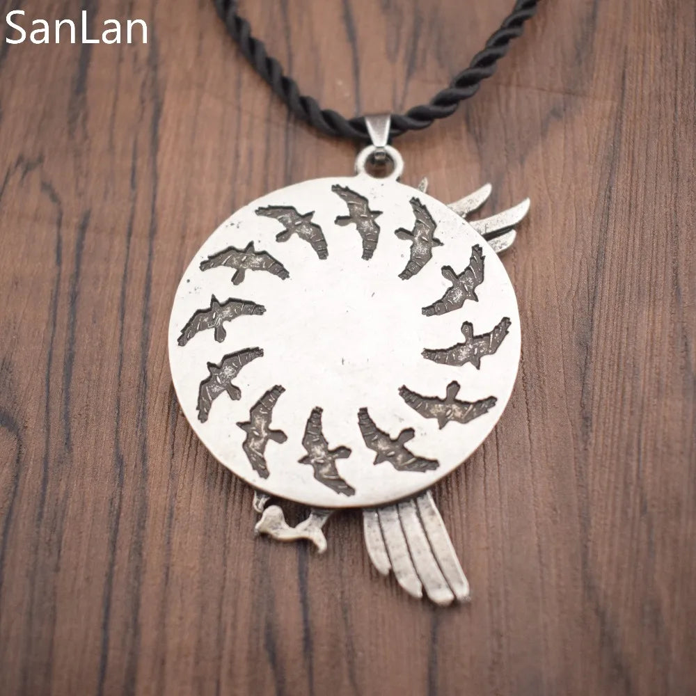 Norse Viking Runes Jewelry Valknut Raven Knots Round Pendant Necklace Talisman