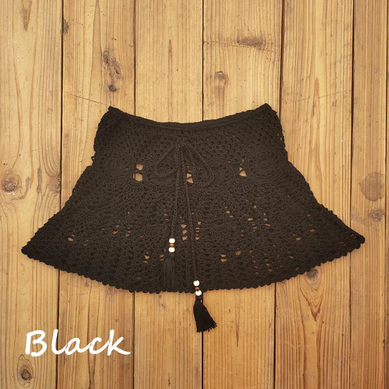 8 Color Hand Crochet Florens Skirt Women Sexy Beach cover up Skirt Boho Style elastic waistband