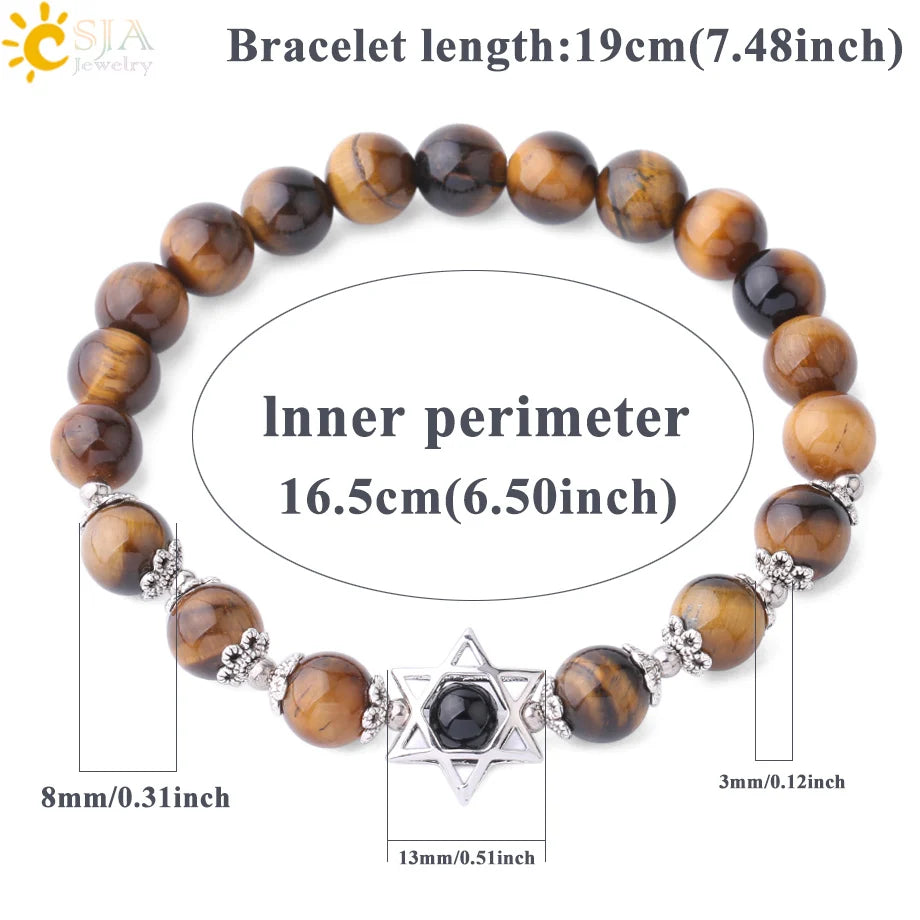CSJA Charm Natural Stone Bracelets Magen Star of David Mala Beads Tiger Eye Lapis Lazuli Amazonite Reiki Ethnic Bracelet F856