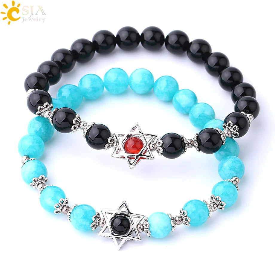 CSJA Charm Natural Stone Bracelets Magen Star of David Mala Beads Tiger Eye Lapis Lazuli Amazonite Reiki Ethnic Bracelet F856