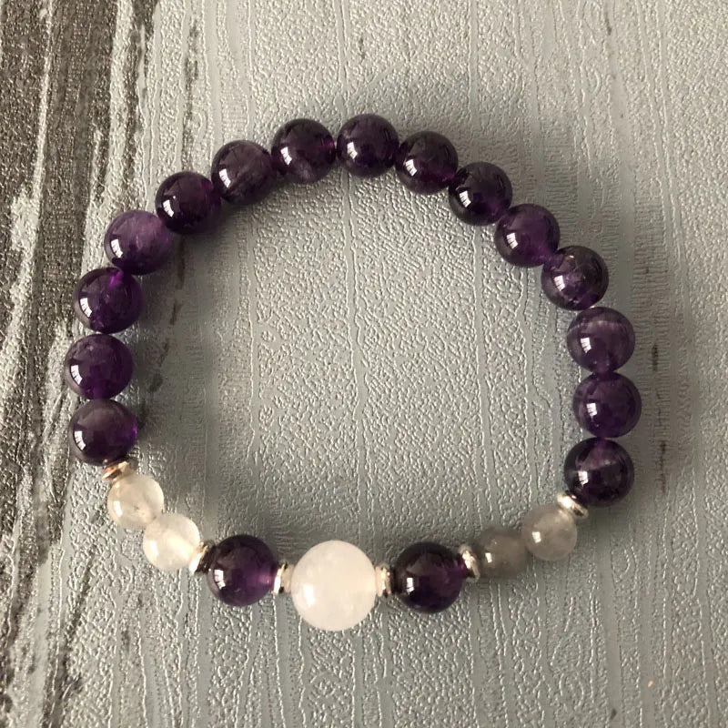 Fancy Selenite Amethysts Labradorite Spiritual Moon Bracelet Healing beaded Woman Ladies Purple stone bracelet