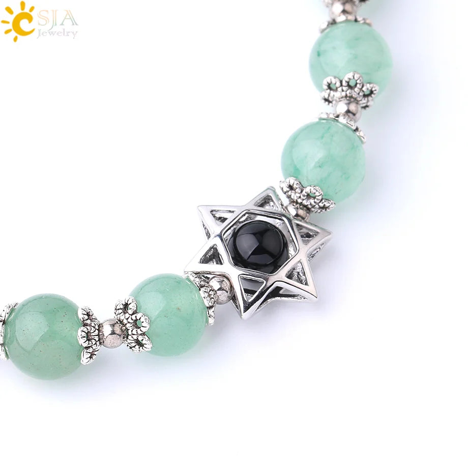 CSJA Charm Natural Stone Bracelets Magen Star of David Mala Beads Tiger Eye Lapis Lazuli Amazonite Reiki Ethnic Bracelet F856