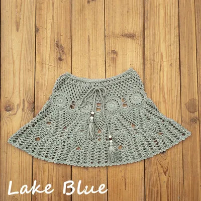 8 Color Hand Crochet Florens Skirt Women Sexy Beach cover up Skirt Boho Style elastic waistband