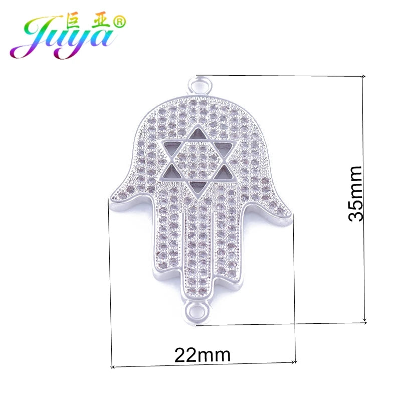 High Quality Judaism Jewelry Components Bling Hamsa Hand Star Of David Connector Charms For Women Men Handmade Jewelry Making