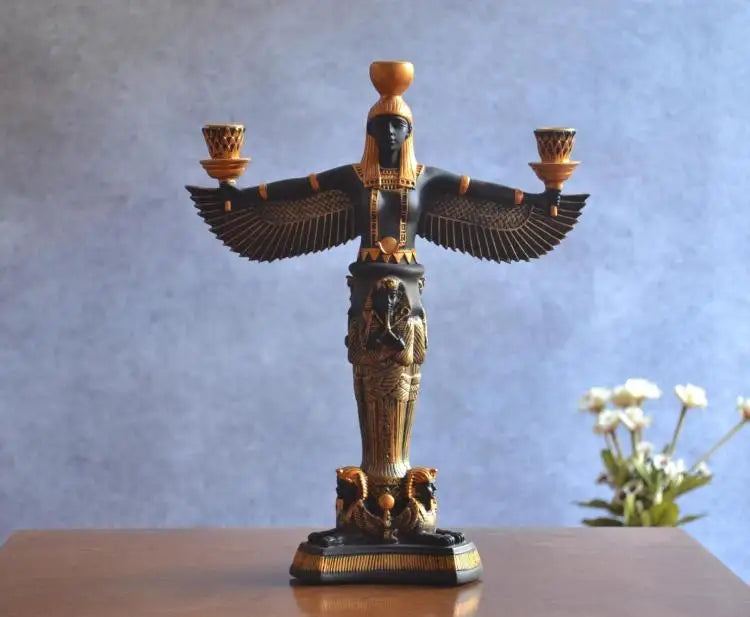 Hand painting Golden Resin Isis Figurine Ancient Egypt Goddess Model Classic Decoration Resin Figurines Craft Wine Rack Statue