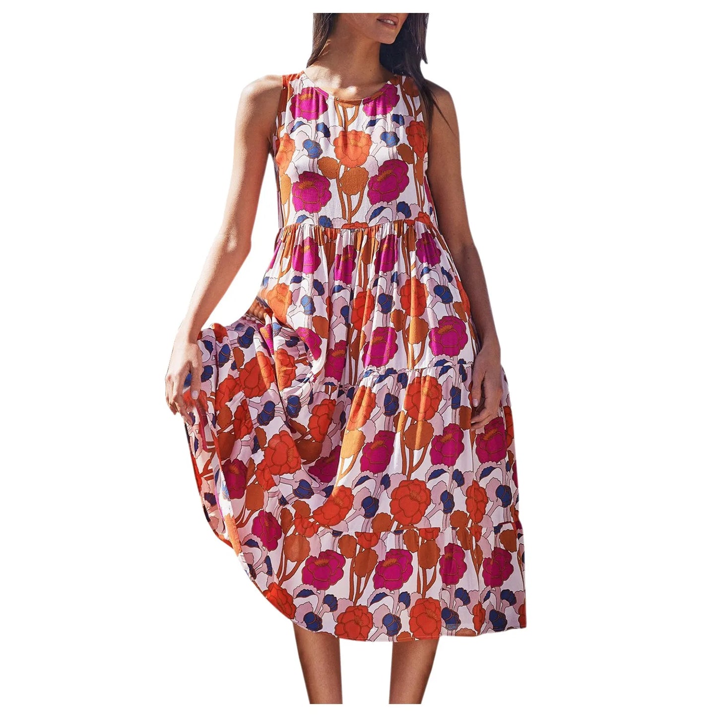 Casual Dress 2021 Women Flower Tie Vest Style Holiday Style Bohemian Style Long Skirt Beach Dress Sukienki Damskie