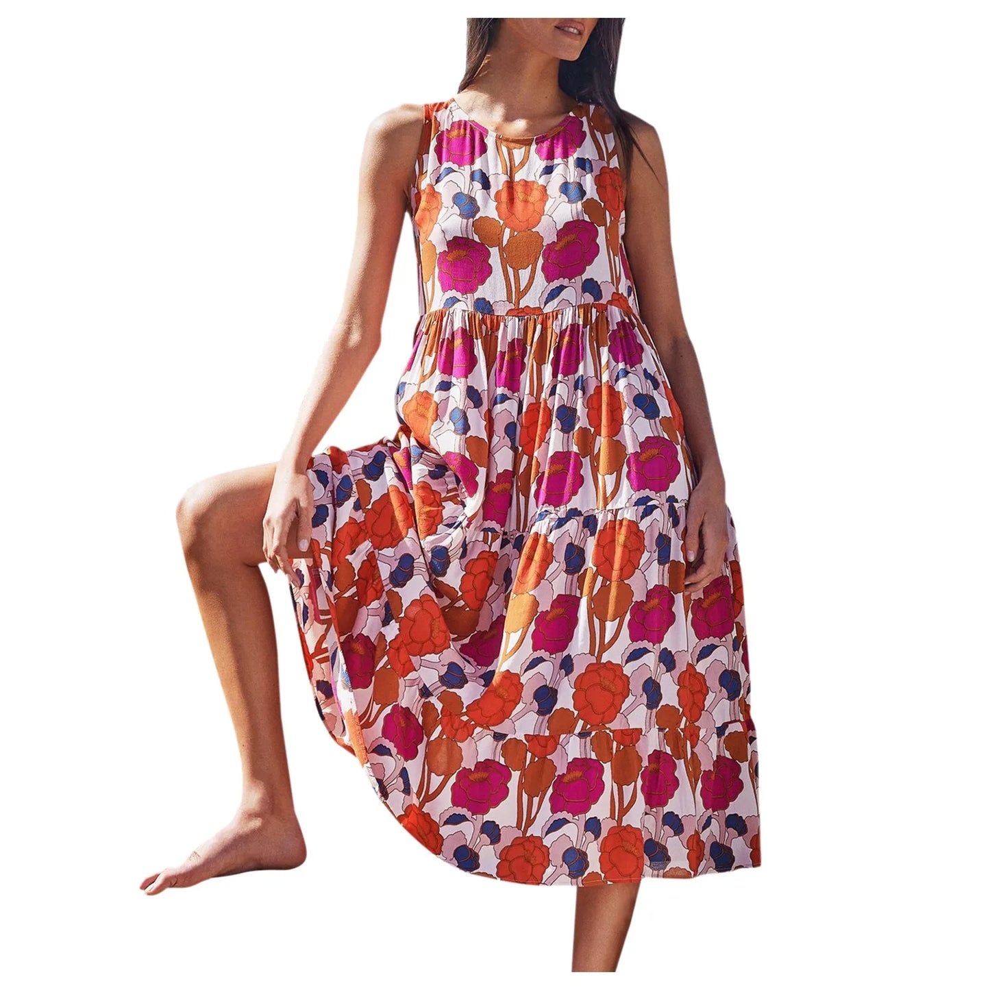 Casual Dress 2021 Women Flower Tie Vest Style Holiday Style Bohemian Style Long Skirt Beach Dress Sukienki Damskie