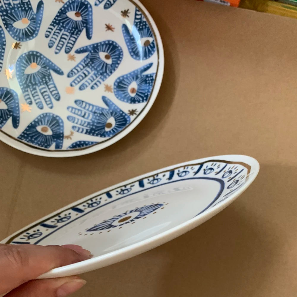 Creative Ceramic Hands Eyes Plate with Gold Rim Dinnerware Dessert Cake Dishes Coffee Cups Totem Serving Tray